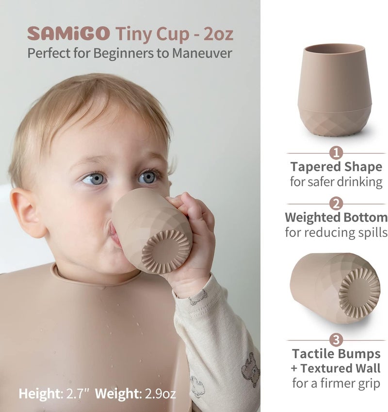 SAMiGO Silicone Baby Cups for 6-12 Months, Tiny Open Cups for Training and Water Drinking, Baby Led Weaning Supplies, 2 OZ - Image 2